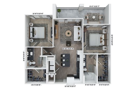 A floor plan of a small apartment with a kitchen, living room, and bathroom.